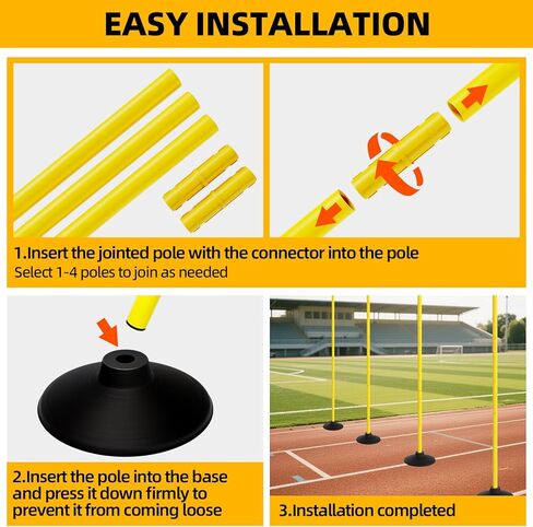 FAHKNS Soccer Agility Poles 6 Pack: Detachable Speed and Agility Training Equipment with Round Rubber Base for Turf,Grass,Sand,Concrete in Saudi Arabia