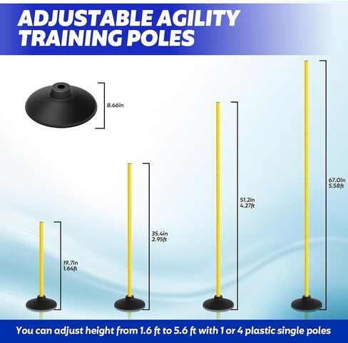 FAHKNS Soccer Agility Poles 6 Pack: Detachable Speed and Agility Training Equipment with Round Rubber Base for Turf,Grass,Sand,Concrete in Saudi Arabia