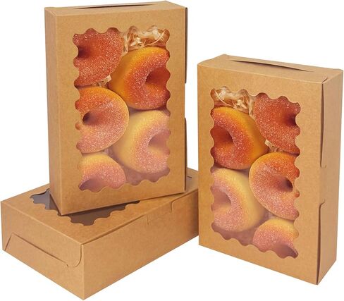 qiqee Auto-pop Up 14x10x2.5 Inch Brown Cookie Box with Window 15Pcs Pastry Macaron Bakery Box for Packaging in Saudi Arabia