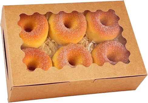 qiqee Auto-pop Up 14x10x2.5 Inch Brown Cookie Box with Window 15Pcs Pastry Macaron Bakery Box for Packaging in Saudi Arabia