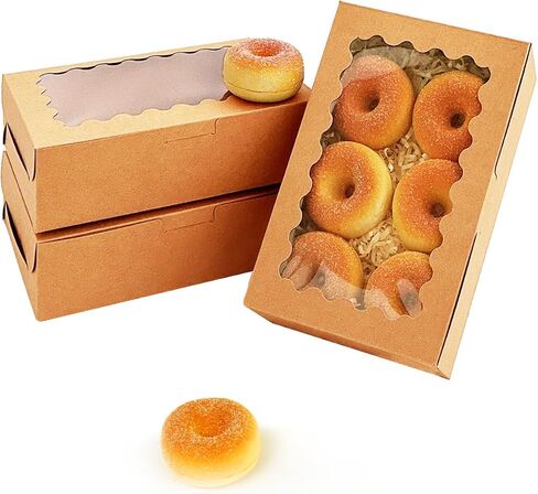 qiqee Auto-pop Up 14x10x2.5 Inch Brown Cookie Box with Window 15Pcs Pastry Macaron Bakery Box for Packaging in Saudi Arabia
