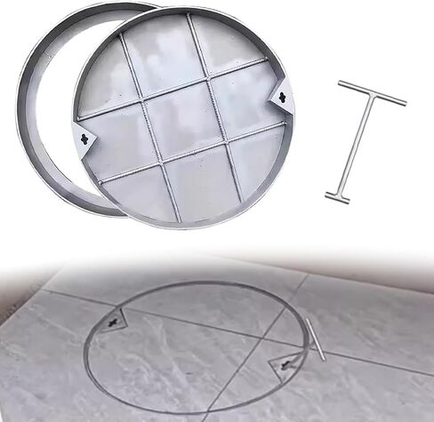 Invisible Manhole Cover & Frame - 30" Heavy Duty Metal Septic Tank Lid - Pressure Resistant Sewage Basin Cover for Concrete & Ceramic Tiles - Durable, Reliable, Safe in Saudi Arabia