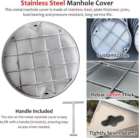 Invisible Manhole Cover & Frame - 30" Heavy Duty Metal Septic Tank Lid - Pressure Resistant Sewage Basin Cover for Concrete & Ceramic Tiles - Durable, Reliable, Safe in Saudi Arabia