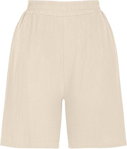 Women's Cotton Linen Shorts Elastic High Waist Bermuda Wide Leg Shorts Summer Casual Lounge Short with Pockets in Saudi Arabia