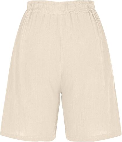 Women's Cotton Linen Shorts Elastic High Waist Bermuda Wide Leg Shorts Summer Casual Lounge Short with Pockets in Saudi Arabia