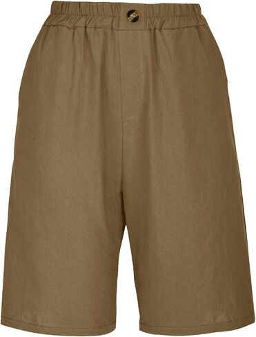 Women's Linen Shorts Casual Bermuda Long Shorts High Waisted Wide Leg Pants with Pockets Comfy Summer Outfits in Saudi Arabia