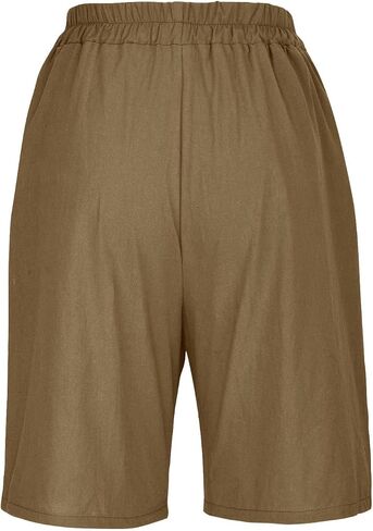 Women's Linen Shorts Casual Bermuda Long Shorts High Waisted Wide Leg Pants with Pockets Comfy Summer Outfits in Saudi Arabia