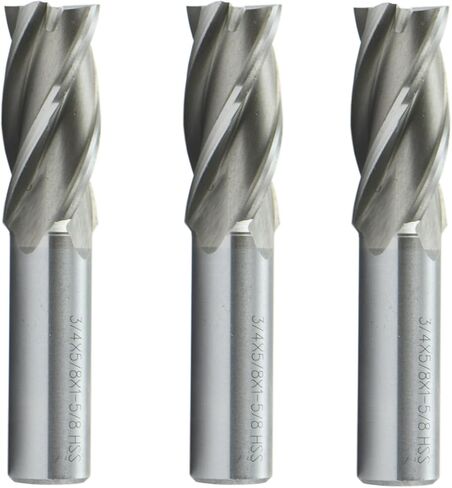 Shars 3 PCS 13/16" x 3/4" HSS 4 Flute Single End Center Cut End Mill, 1-7/8" Flute Length 404-6235-3 ^ in Saudi Arabia