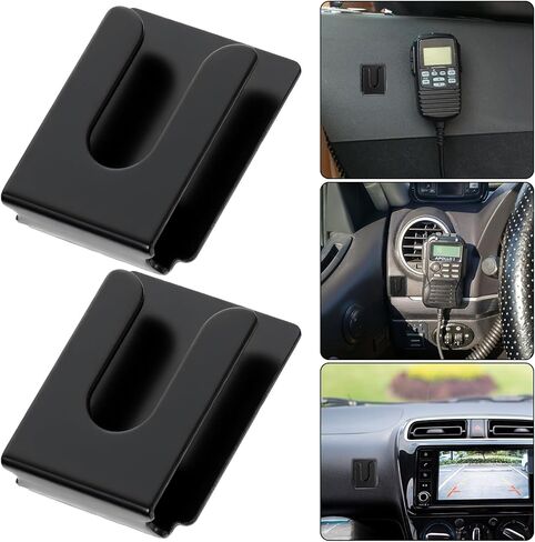 4Pcs Black Radio Microphone Hanger with Adhesive Back, CB Microphone Holder Metal Car Mic Hanger for Cars Vehicles Homes Offices (36 x 30 x 9 mm) in Saudi Arabia