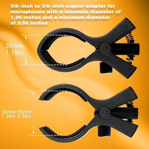 1 Pcs Large Microphone Clip, Adjustable Mic Holder for Stand, Mic Clip for Most Condenser and Wireless Microphones with Outer Diameter Range 1.1" from 2.3", with 5/8" Male to 3/8" Female Screw Adapter in Saudi Arabia