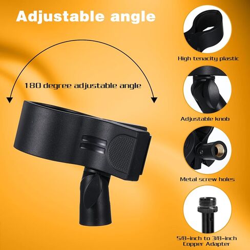 1 Pcs Large Microphone Clip, Adjustable Mic Holder for Stand, Mic Clip for Most Condenser and Wireless Microphones with Outer Diameter Range 1.1" from 2.3", with 5/8" Male to 3/8" Female Screw Adapter in Saudi Arabia