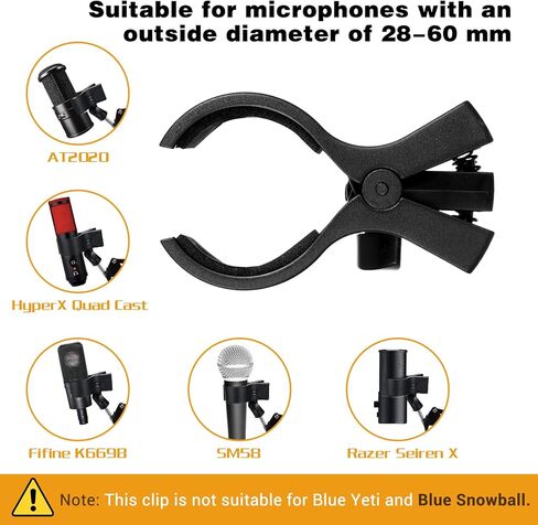 1 Pcs Large Microphone Clip, Adjustable Mic Holder for Stand, Mic Clip for Most Condenser and Wireless Microphones with Outer Diameter Range 1.1" from 2.3", with 5/8" Male to 3/8" Female Screw Adapter in Saudi Arabia