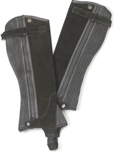 Ovation womens Black Ribbed Suede Leather Durable Lightweight Adjustable Breathable Horse Riding Half Chap in Saudi Arabia