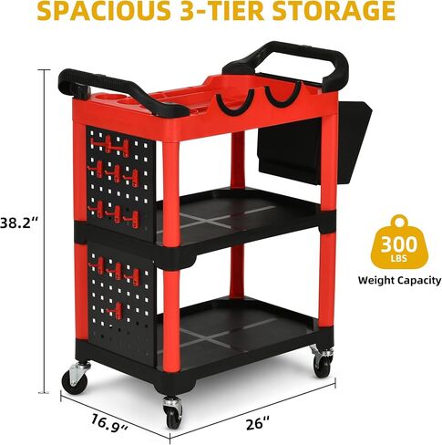 DWVO Auto Detailing Cart with Wheels, 3-Tier Rolling Tool Organizer with 2 Polisher Brackets, 17" D x 32" W Car Wash Utility Cart with Hooks & Hanging Bucket for Garage, Workshop, DIY Home in Saudi Arabia