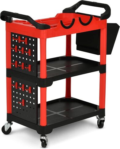 DWVO Auto Detailing Cart with Wheels, 3-Tier Rolling Tool Organizer with 2 Polisher Brackets, 17" D x 32" W Car Wash Utility Cart with Hooks & Hanging Bucket for Garage, Workshop, DIY Home in Saudi Arabia