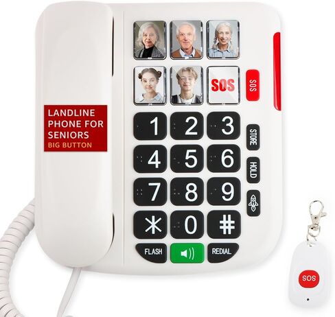 Uvital Big Button Phone for Seniors, Landline Phone for Elderly with Big Buttons, 3 One-Touch Speed Dial Keys, Visual Ringer, Adjustable Volume, Ideal for Visually Impaired Users in Kuwait