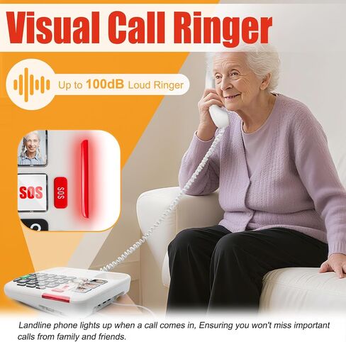 Uvital Big Button Phone for Seniors, Landline Phone for Elderly with Big Buttons, 3 One-Touch Speed Dial Keys, Visual Ringer, Adjustable Volume, Ideal for Visually Impaired Users in Kuwait