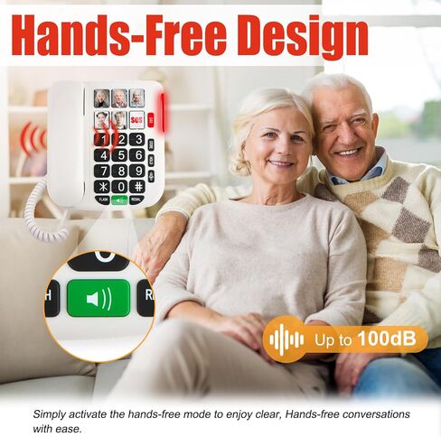 Uvital Big Button Phone for Seniors, Landline Phone for Elderly with Big Buttons, 3 One-Touch Speed Dial Keys, Visual Ringer, Adjustable Volume, Ideal for Visually Impaired Users in Kuwait