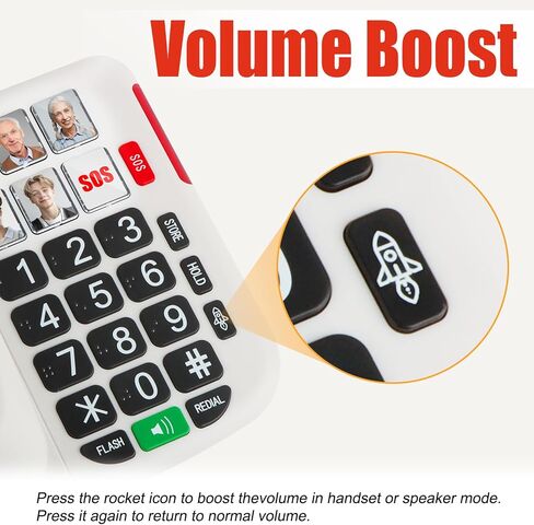 Uvital Big Button Phone for Seniors, Landline Phone for Elderly with Big Buttons, 3 One-Touch Speed Dial Keys, Visual Ringer, Adjustable Volume, Ideal for Visually Impaired Users in Kuwait