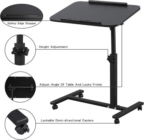 Laptop Desk Mobile Adjustable Height Bed Lap Laptop Stand for Couch Rolling Computer Desk, Movable Desk with Wheels Portable Table for Hospital and Home Use in Saudi Arabia