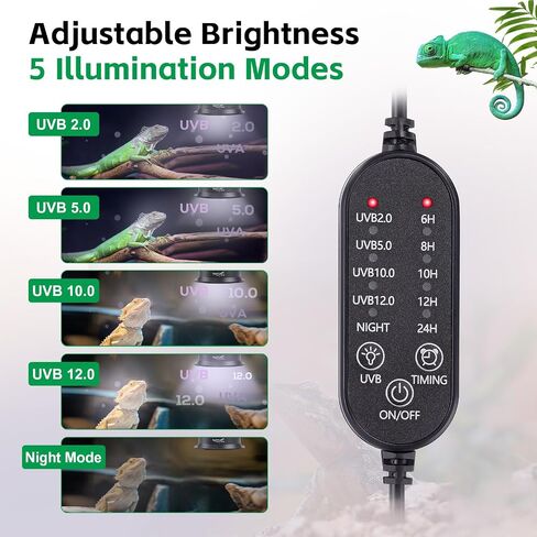 UVB Light for Reptiles, UVA UVB Reptile Light Fixture with Timer LED UVB Bulb for Bearded Dragon Gecko Turtle Chameleon Lizard Snake, Adjustable Brightness UVB Lamp for Reptile Tank Accessories, Black in Saudi Arabia