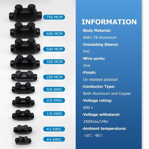 موصلات متعددة القابلات المعزولة 3-pack 3-pack 3/0 ، 3/0-6AWG موصلات معزولة ومتوافقة مع معزولة ، موصل الأسلاك ضروري للأسلاك الكهربائية والبحرية الصارمة in Kuwait