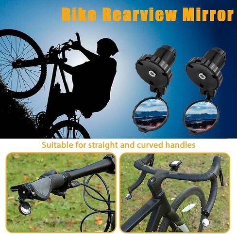 2 Pcs Mini Bar End Bike Mirrors, 360 Degree Adjustable Bicycle Rear View Mirror, HD Glass Convex Lens, Black in Saudi Arabia