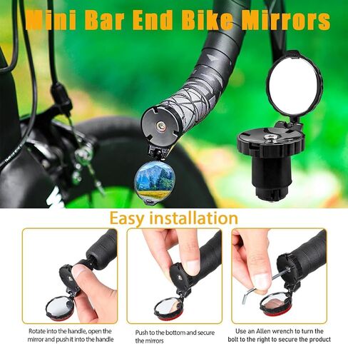 2 Pcs Mini Bar End Bike Mirrors, 360 Degree Adjustable Bicycle Rear View Mirror, HD Glass Convex Lens, Black in Saudi Arabia