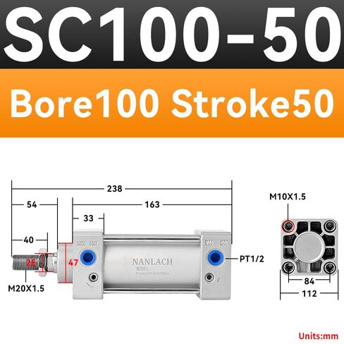 تجويف أسطوانة الهواء الهوائية من سبيكة الألومنيوم: 4 بوصة (100 مم) ، السكتة الدماغية: 10 بوصة (250 مم) ، قضيب مكبس مشدود مزدوج عمل كبير SC100X250 in Kuwait