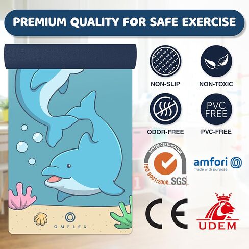Premium Kids Yoga Mats/Exercise Mats/Play Mats with Carrying Strap – 60"x24" Non-Slip Mats with Fun Prints for Children – 3mm Thick, Dolphins, Car, and Supergirl Designs – SGS & CE Certified, PVC-Free in Saudi Arabia