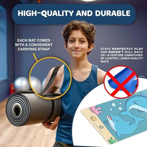 Premium Kids Yoga Mats/Exercise Mats/Play Mats with Carrying Strap – 60"x24" Non-Slip Mats with Fun Prints for Children – 3mm Thick, Dolphins, Car, and Supergirl Designs – SGS & CE Certified, PVC-Free in Saudi Arabia