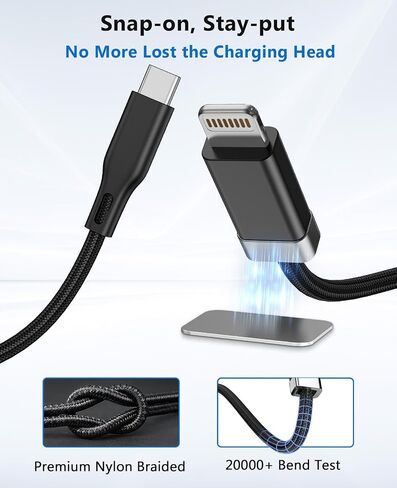 StayCable USB A to Lightning Cable, Anti-Drop Lightning Cable with Magnetic Keeper 5ft,Fast Charging Data Braided Cord Management Organizer Compatible for iPhone 14/13/12/11 Original Design in Kuwait