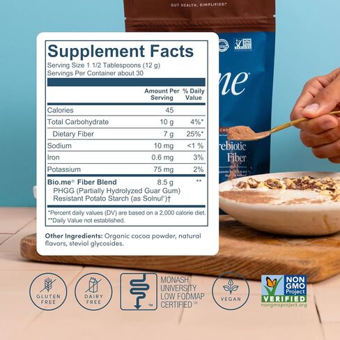 Bio.me Daily Prebiotic Fiber Supplement for Digestive Health and Gut Health - Unflavored Soluble Fiber Powder for Women & Men - Non-GMO, Gluten Free, Sugar Free, Vegan - 30 Servings in Kuwait