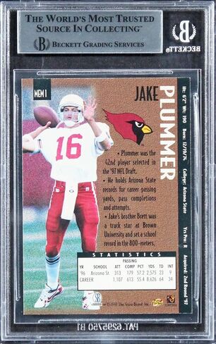 Cardinals Jake Plummer Signed 1997 Pro Line Memorabilia #1 RC Card BAS Slabbed - Football Autographed Rookie Cards in Saudi Arabia