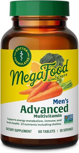 MegaFood Men's Advanced Multivitamin for Men - Doctor -Formulated - Choline, Vitamin B12, Vitamin D, Vitamin C & Zinc - Brain Health & Immune Support - Non-GMO - Vegetarian - 60 Tabs (30 Servings) in Saudi Arabia