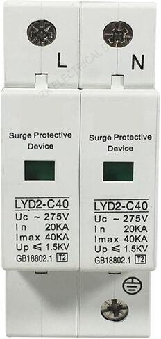 جهاز arrester C40-2P 20KA ~ 40KA ~ 275V 385V 420V AC SPD House Surge Protector Detection Low-Voltage Arrester Device 1P+N Rightning Protection (الحجم: 275 فولت) in Kuwait