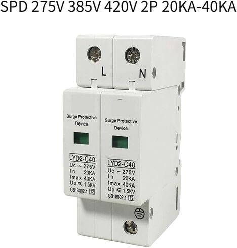جهاز arrester C40-2P 20KA ~ 40KA ~ 275V 385V 420V AC SPD House Surge Protector Detection Low-Voltage Arrester Device 1P+N Rightning Protection (الحجم: 275 فولت) in Kuwait