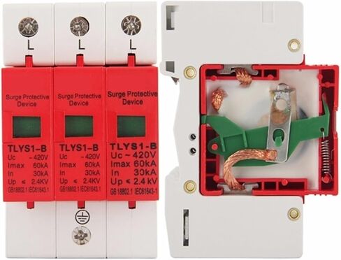 Arrester Device Surge Protector B60-3P 30KA~60KA 275V 385V 420V AC SPD House Protective Low-Voltage Arrester Device 2P+N Lightning Protection (Color : B60 3P, Size : 420V) in Kuwait