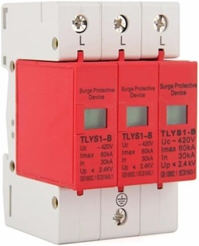 DECRESTER DEVICE RUSTERGER B60-3P 30KA ~ 60KA 275V 385V 420V AC SPD House SPD DESTECT LOWERTAGE ARRESTER DEVICE 2P+N حماية Lightning (اللون: B60 3P ، الحجم: 420 فولت) in Kuwait