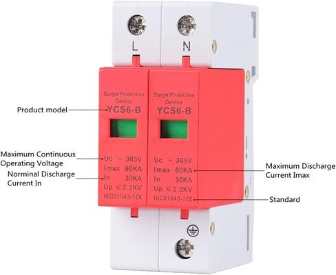 Arrester Device YCS6-B AC SPD 2P House Surge Protector Protector Protective Detection Low-Voltage Arrester Device 385V 60KA 100ka (Color: B ، الحجم: 40-80KA) in Saudi Arabia