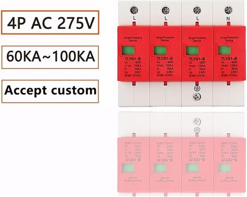 DECRESTER DECROGE RUSTERTOR B100-4P 60KA ~ 100KA 275V 385V 420V AC SPD House SPD DESTECTER LOWERTAGE ARRESTER DEVICE 3P+N حماية Lightning (اللون: B100 4P ، الحجم: 385 فولت) in Saudi Arabia