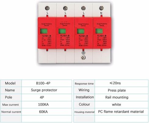 DECRESTER DECROGE RUSTERTOR B100-4P 60KA ~ 100KA 275V 385V 420V AC SPD House SPD DESTECTER LOWERTAGE ARRESTER DEVICE 3P+N حماية Lightning (اللون: B100 4P ، الحجم: 385 فولت) in Saudi Arabia