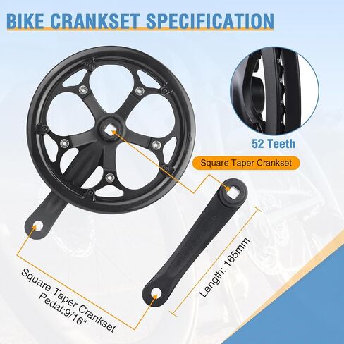 Zukka Bicycle Crankset 42/46/52 أسنان سبيكة ألومنيوم سبيكة مع غطاء مزدوج سلسلة ذراع 170 ملم للدراجة الجبلية MTB متوافق مع 6/7/8/9/10 سرعات الدراجة مربعة الدراجة in Kuwait
