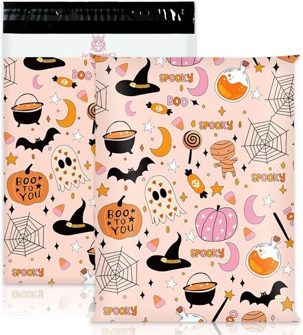 100Pcs Halloween Poly Mailers 10 x 13 Inch Pink Cartoon Spooky Pumpkin Spiderweb Packaging Bags Self Seal Mailing Envelope Bags for Small Business Clothing in Saudi Arabia