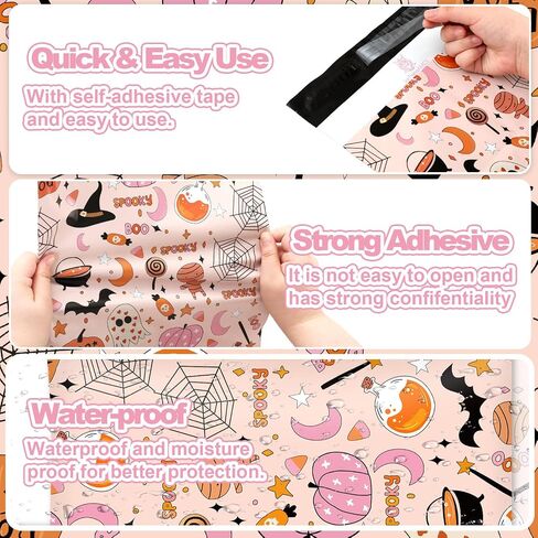 100Pcs Halloween Poly Mailers 10 x 13 Inch Pink Cartoon Spooky Pumpkin Spiderweb Packaging Bags Self Seal Mailing Envelope Bags for Small Business Clothing in Saudi Arabia