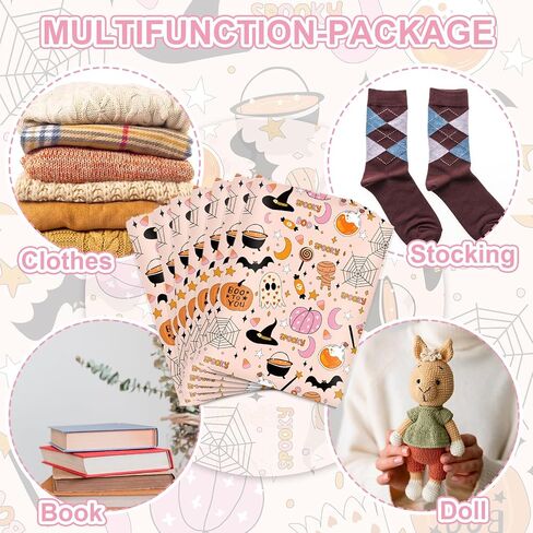 100Pcs Halloween Poly Mailers 10 x 13 Inch Pink Cartoon Spooky Pumpkin Spiderweb Packaging Bags Self Seal Mailing Envelope Bags for Small Business Clothing in Saudi Arabia