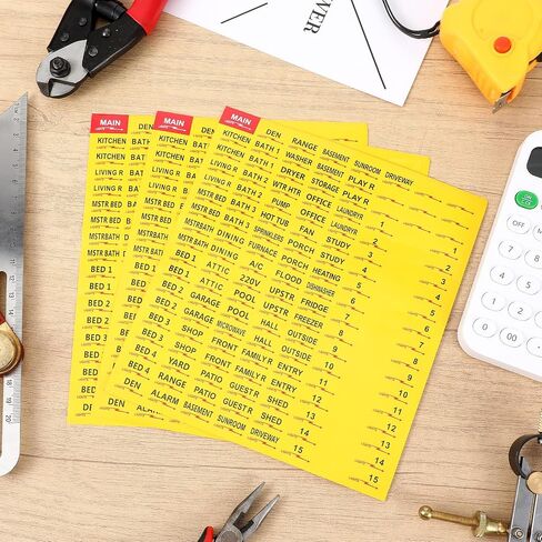 3 أوراق/387pcs تسميات قاطع الدائرة ، ملصقات قاطع ذاتية العدوى الملصقات المتينة متينة اللوحة الكهربائية سهلة قراءة لشقق المكاتب المنزلية والكهربائيين (أصفر) in Saudi Arabia
