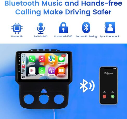 Radio for Dodge Ram 1500 2500 3500 2013 2014 2015 2016 2017 2018 2019 w/Manual AC Car Stereo Upgrade Dash Kit, 8-Core 2+32GB Android 13 9" Touch Screen with Car-Play Android Auto in Kuwait