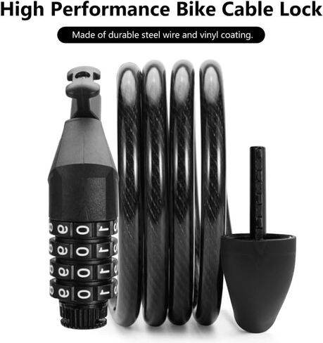 Bike Cable Lock- 4 Digit Conbination, 4 Feet Steel Bike Lock, Resettable Coiling Bicycle Lock, Anti-Theft Accessories for Mountain Bike, Road Bike, Electric Bicycle, Kids Scooter 1/2" Diameter in Saudi Arabia