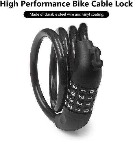 Bike Cable Lock- 4 Digit Conbination, 4 Feet Steel Bike Lock, Resettable Coiling Bicycle Lock, Anti-Theft Accessories for Mountain Bike, Road Bike, Electric Bicycle, Kids Scooter 1/2" Diameter in Saudi Arabia